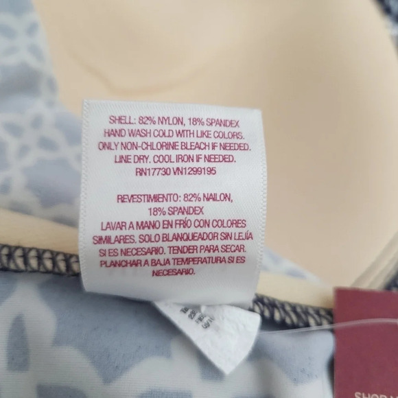 Merona Tankini Top Swimsuit Navy Blue Print Padded Bra Tie Halter - Picture 8 of 8